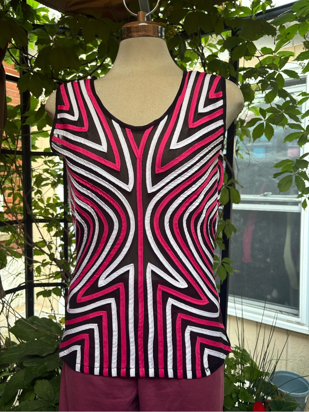 Adonna Striped Sleeveless Top in Black and Magenta